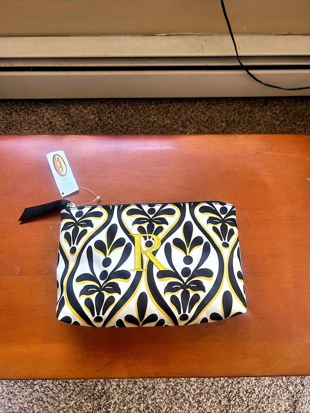 Floral Cosmetic Pouch in White & Black NWT